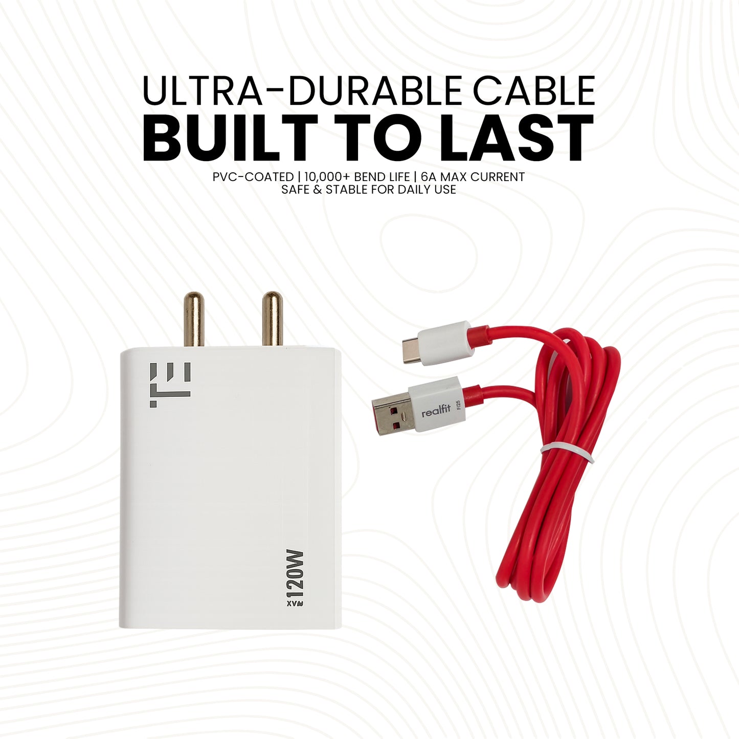 REALFIT 120 W Supercharge Wall Charger + High-Speed Cable Combo