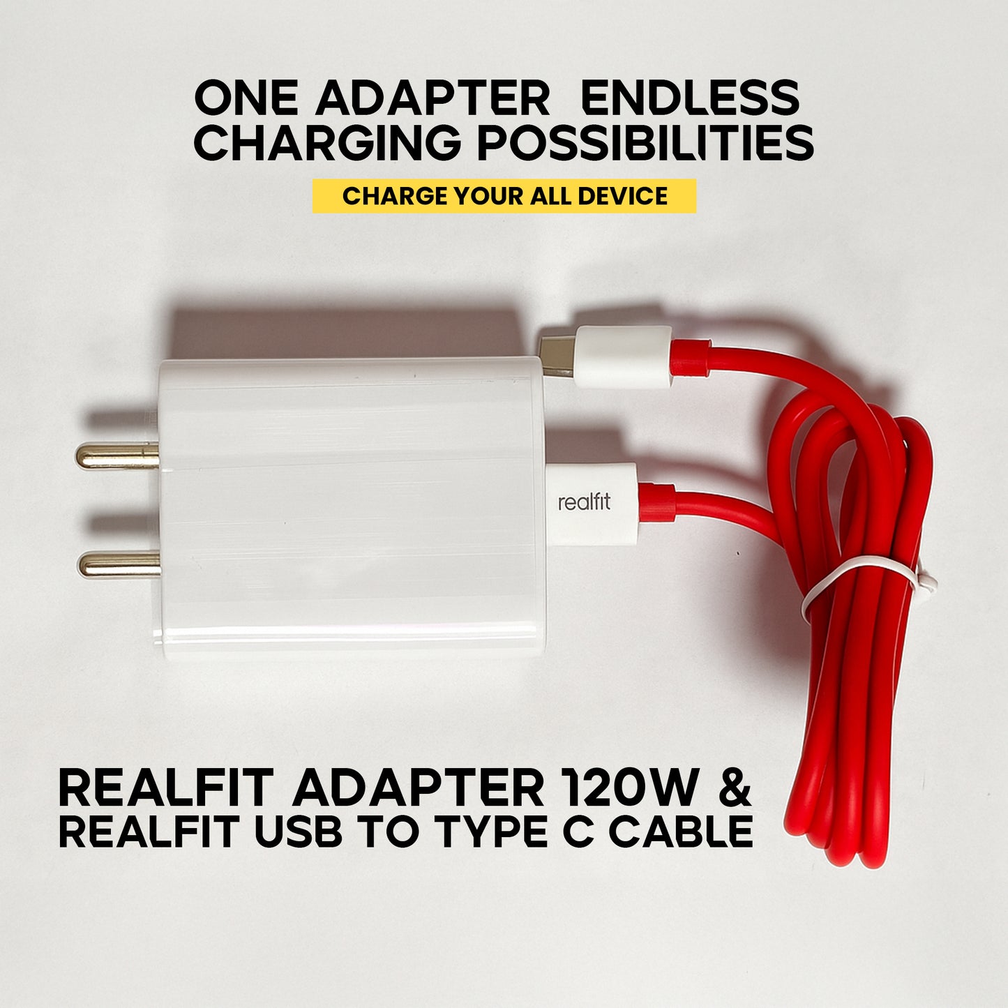 REALFIT 120 W Supercharge Wall Charger + High-Speed Cable Combo