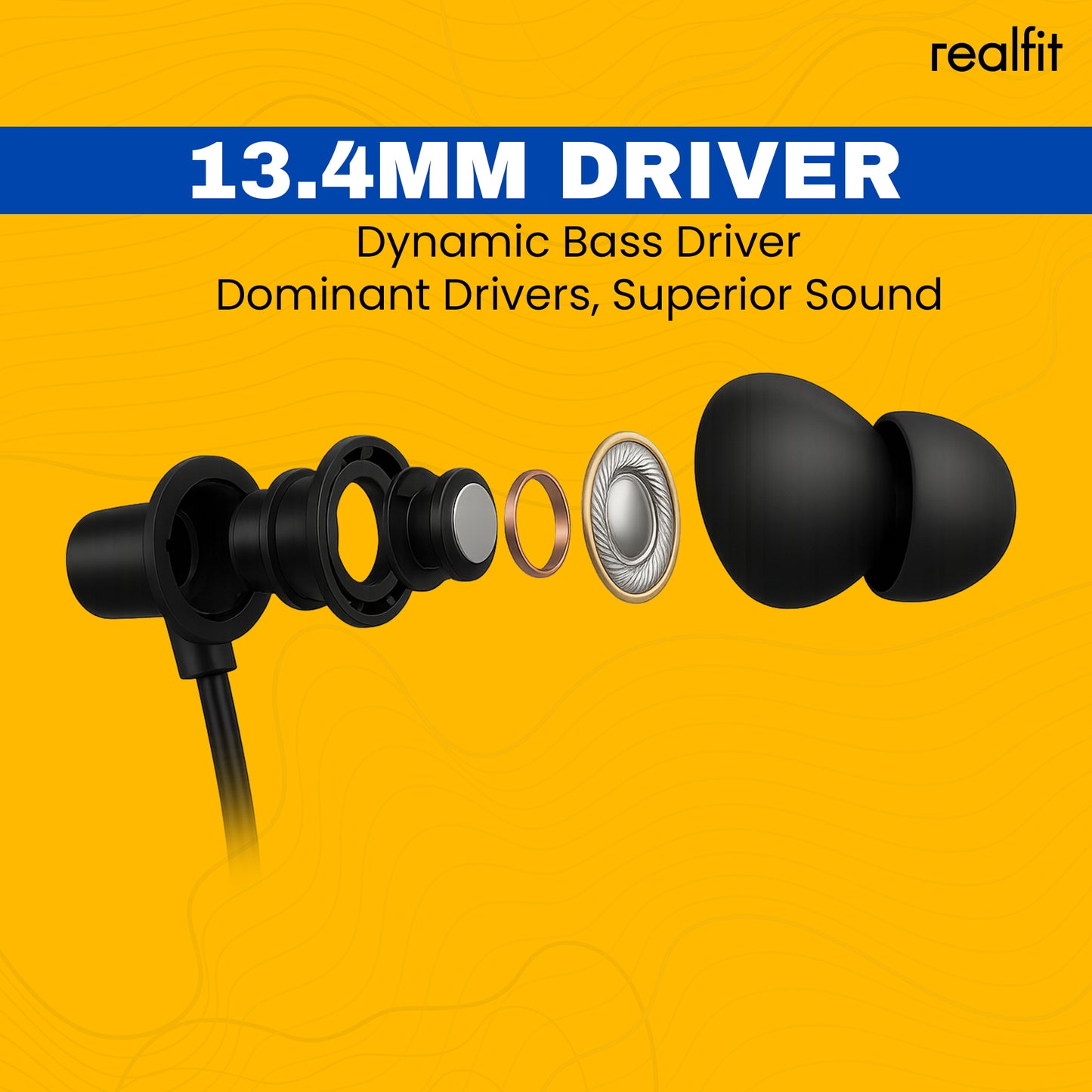 Realfit Neckband with Dual Pairing | 13.4mm Drivers | Bluetooth 5.4 | 40H Battery Life | Fast Charging Neckband