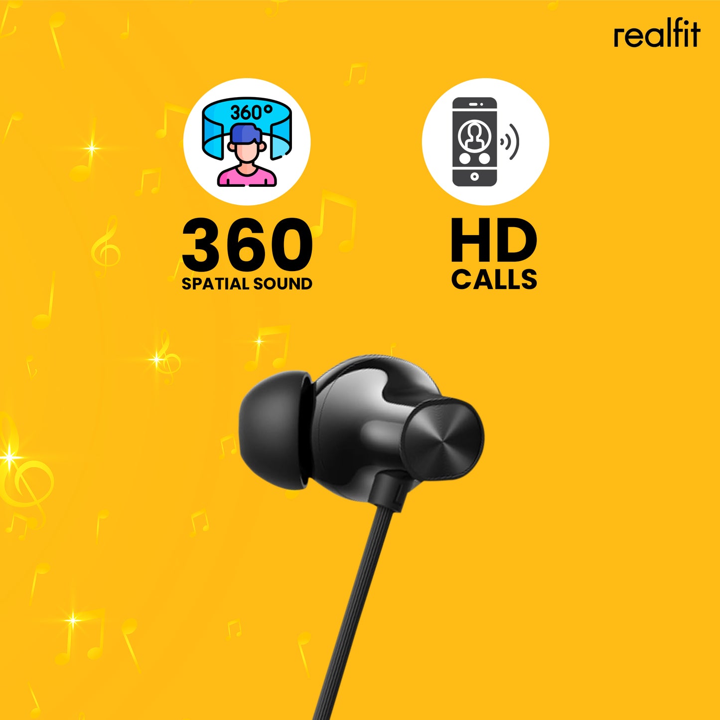 Realfit Neckband with Dual Pairing | 13.4mm Drivers | Bluetooth 5.4 | 40H Battery Life | Fast Charging Neckband