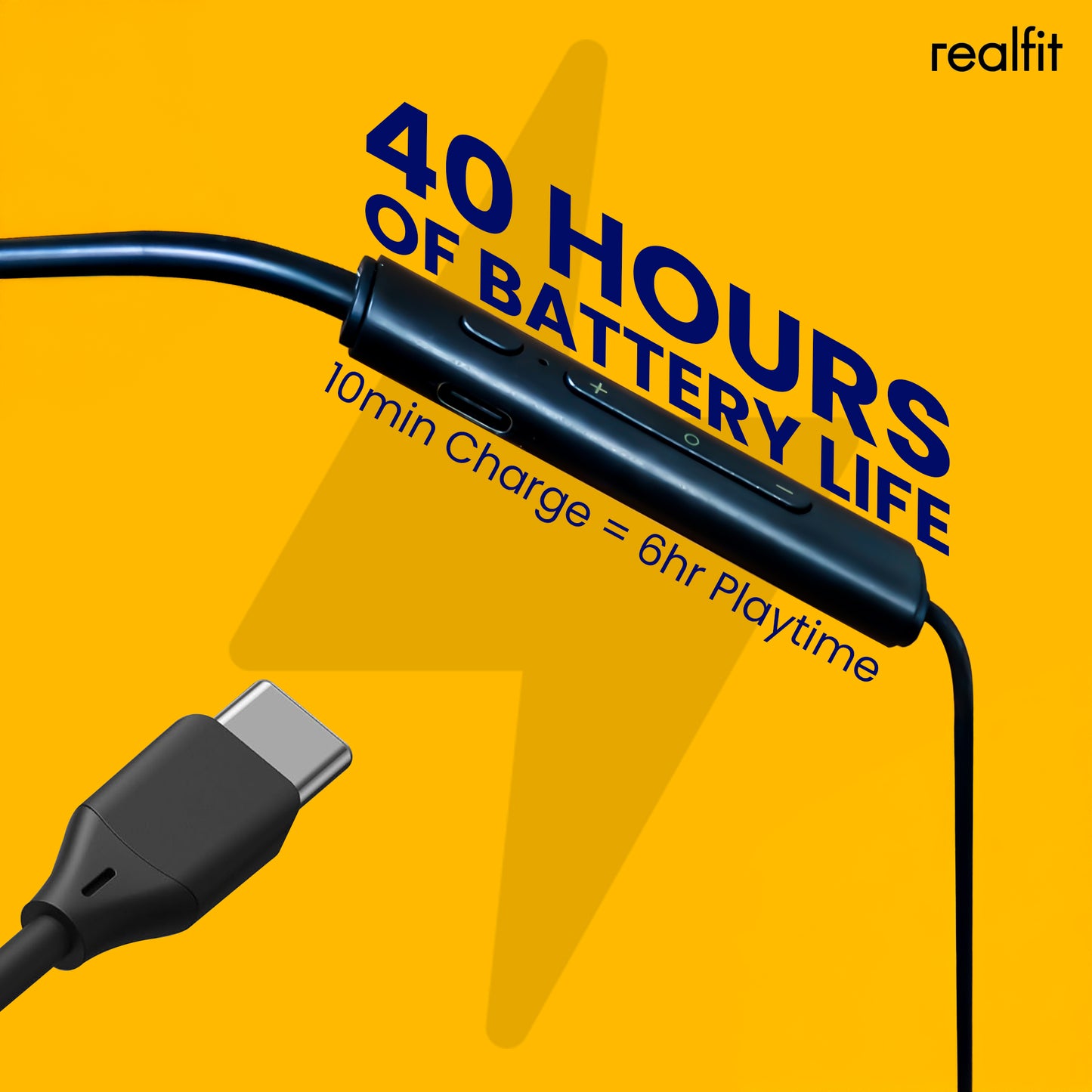 Realfit Neckband with Dual Pairing | 13.4mm Drivers | Bluetooth 5.4 | 40H Battery Life | Fast Charging Neckband