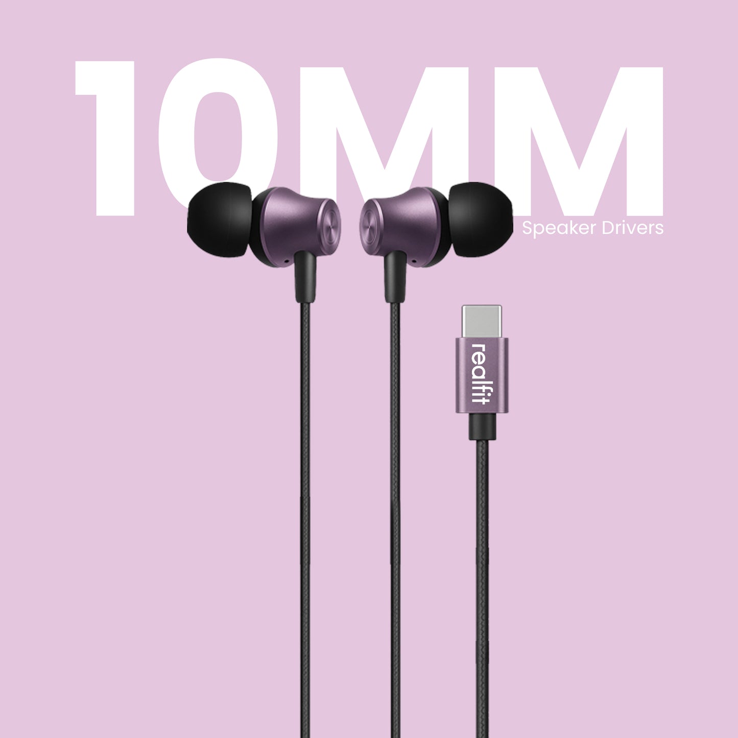 REALFIT Type-C Earphones with Hi-Res Audio & Built-In Mic Wired  (Pink, In the Ear)