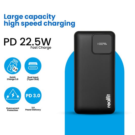 REALFIT 10000mAh 22.5W Ultra Slim Power Bank | Quick Charge 3.0 & PD 3.0